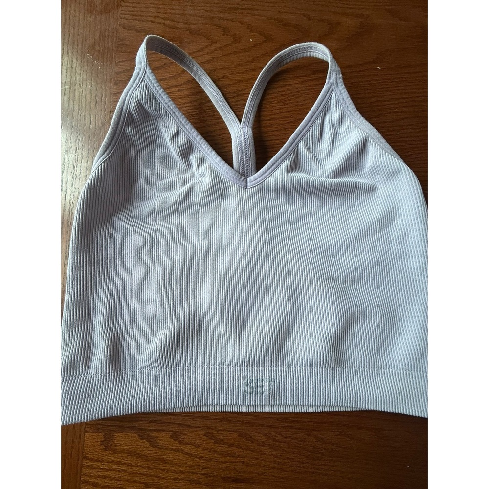 SET Active Ribbed V-Neck Racerback Crop Top Lavender Purple Medium
